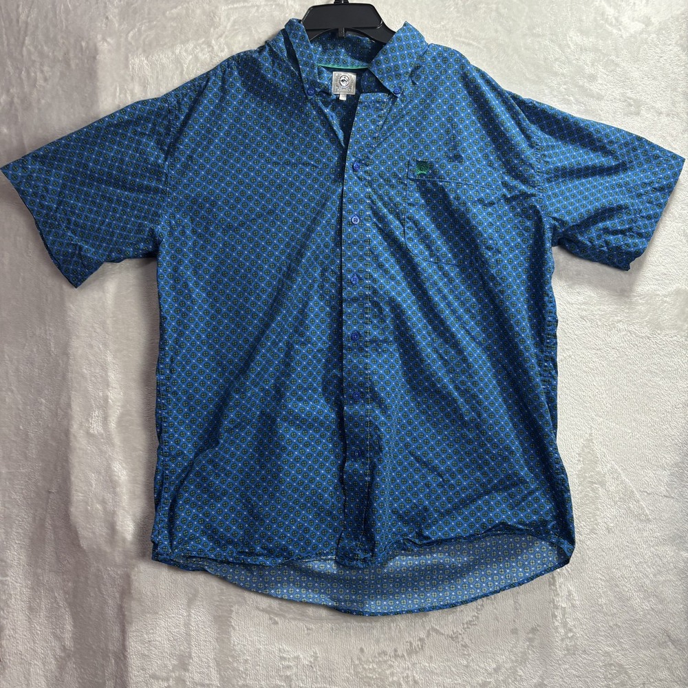 Cinch Men's Blue Geometric Short Sleeve Button-Up Shirt Size Large